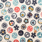 Cotton Scare Printed Fabric - Nyanko-da-Wa Family Crest Cat - nomura tailor