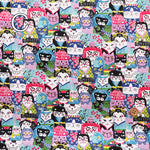 Cotton Scare Printed Fabric - Nyanko-da-Wa Kabuki Cat - nomura tailor