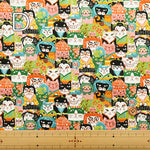 Cotton Scare Printed Fabric - Nyanko-da-Wa Kabuki Cat - nomura tailor