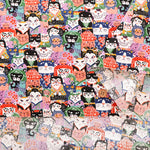 Cotton Scare Printed Fabric - Nyanko-da-Wa Kabuki Cat - nomura tailor