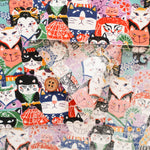 Cotton Scare Printed Fabric - Nyanko-da-Wa Kabuki Cat - nomura tailor