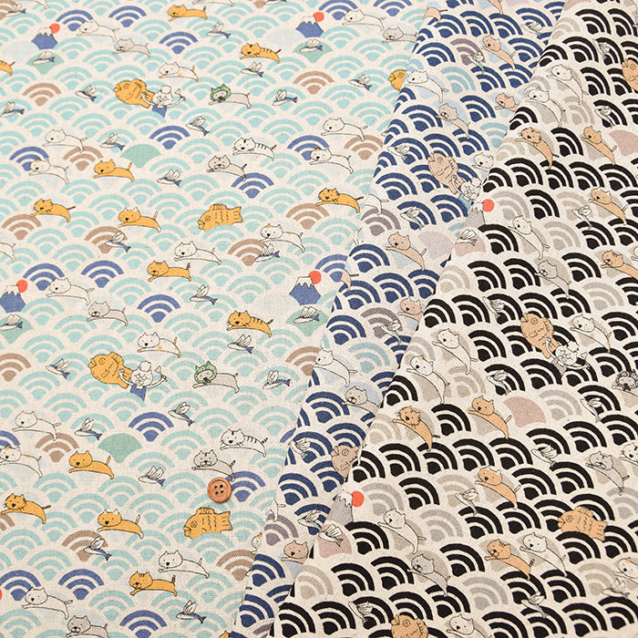 C/L Canvas Quilted Fabric - Qinghai wave cat - nomura tailor