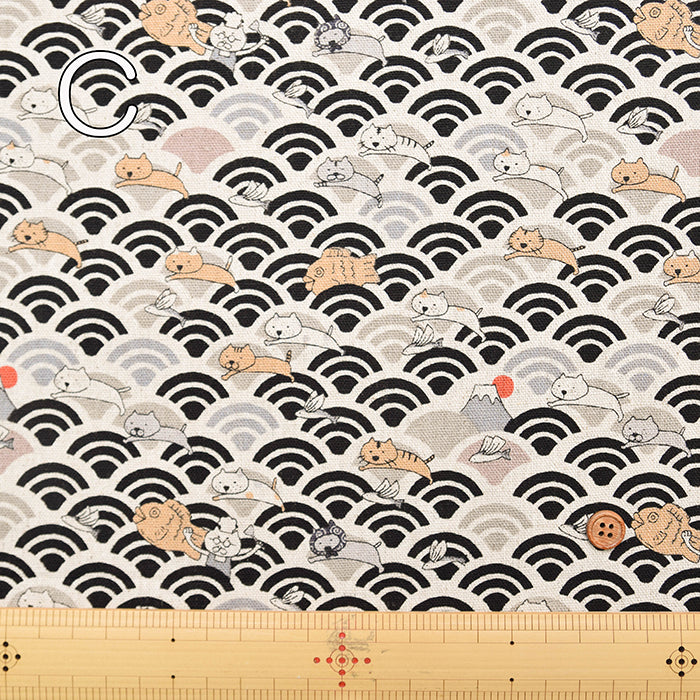 C/L Canvas Quilted Fabric - Qinghai wave cat - nomura tailor