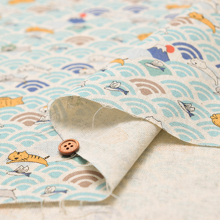 C/L Canvas Quilted Fabric - Qinghai wave cat - nomura tailor