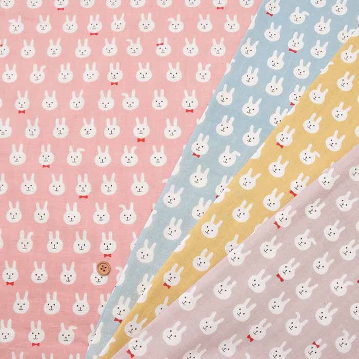 Cotton Double Gauze Printed Fabric - Bow Tie Bunny - nomura tailor