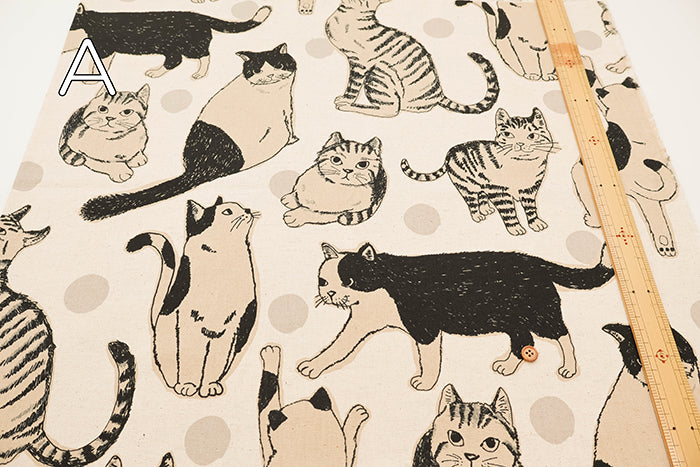 C/L Canvas Print Fabric - Dot and Cat - nomura tailor
