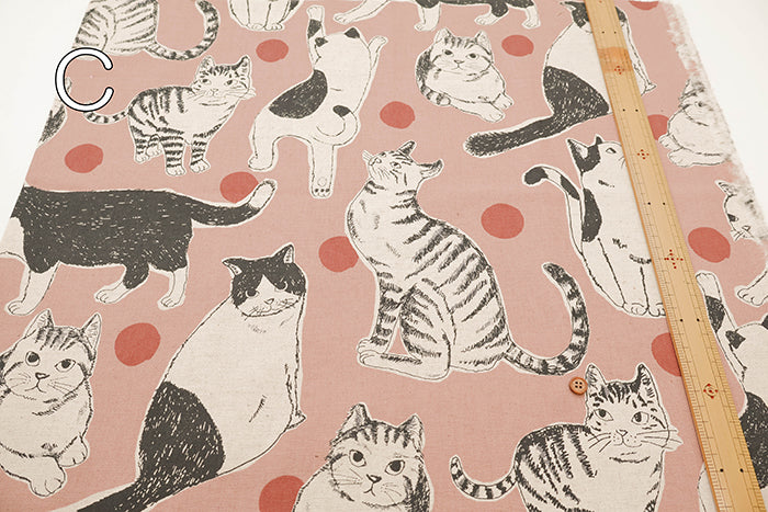 C/L Canvas Print Fabric - Dot and Cat - nomura tailor