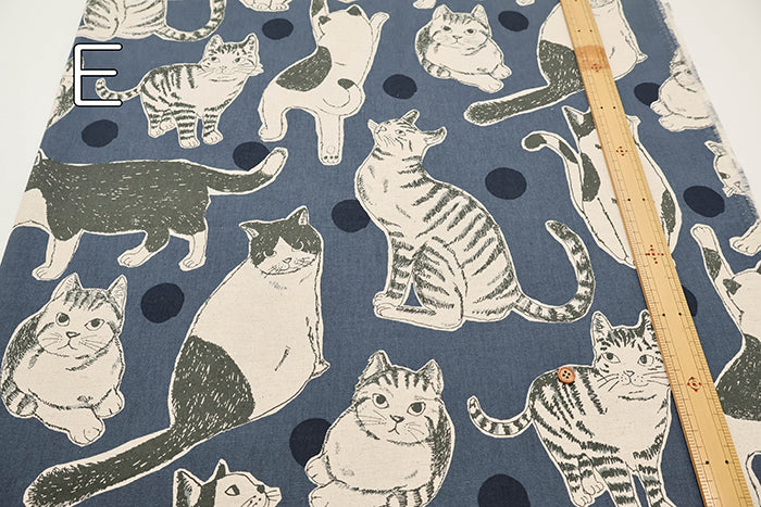 C/L Canvas Print Fabric - Dot and Cat - nomura tailor