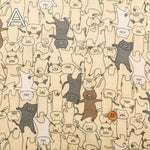 Cotton Double Gauze Print Fabric - Floppy Dance Cat - nomura tailor