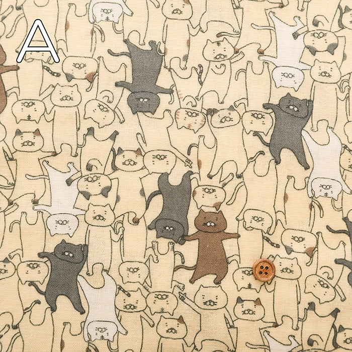 Cotton Double Gauze Print Fabric - Floppy Dance Cat - nomura tailor