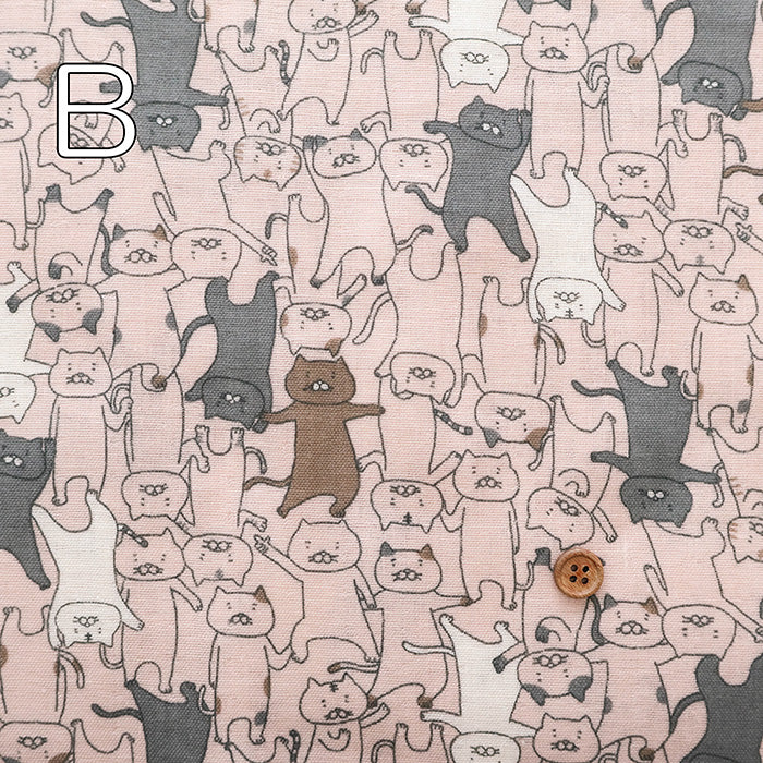 Cotton Double Gauze Print Fabric - Floppy Dance Cat - nomura tailor