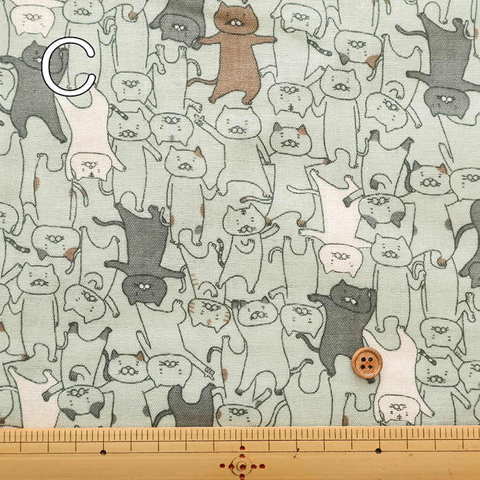 Cotton Double Gauze Print Fabric - Floppy Dance Cat - nomura tailor