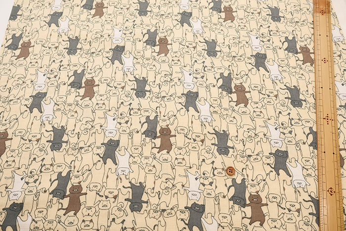 Cotton Double Gauze Print Fabric - Floppy Dance Cat - nomura tailor