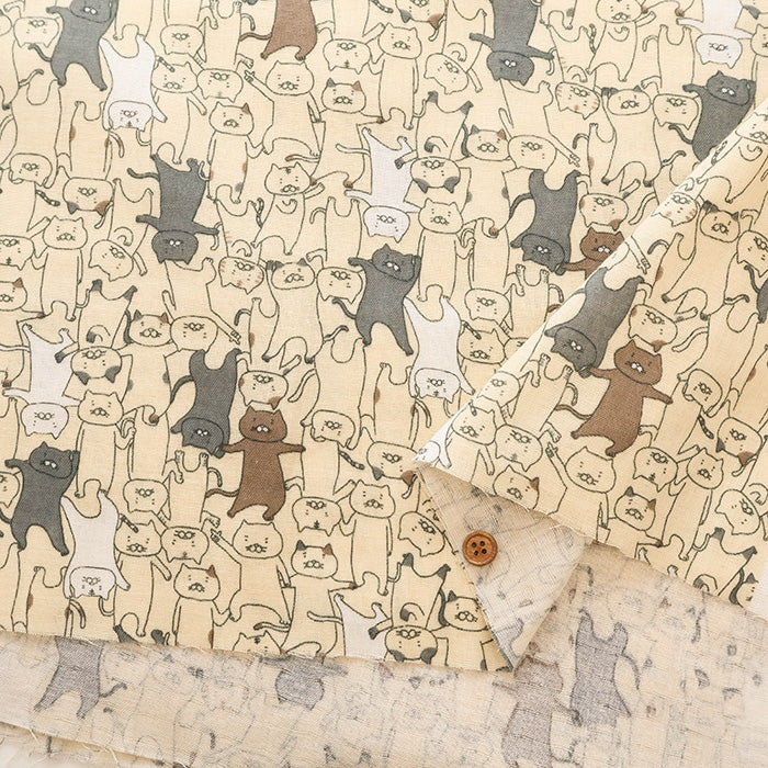 Cotton Double Gauze Print Fabric - Floppy Dance Cat - nomura tailor