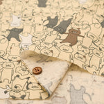 Cotton Double Gauze Print Fabric - Floppy Dance Cat - nomura tailor