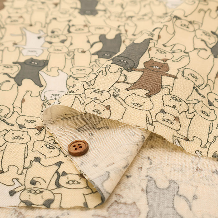 Cotton Double Gauze Print Fabric - Floppy Dance Cat - nomura tailor