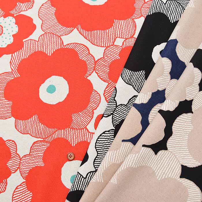 C/L Canvas Printed Fabric - Poppy - nomura tailor