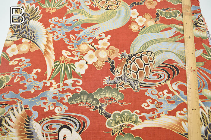 Cotton Dobby Lame (Glitter) Fabric - “Japanese Patterns, Cranes and Turtles” - nomura tailor