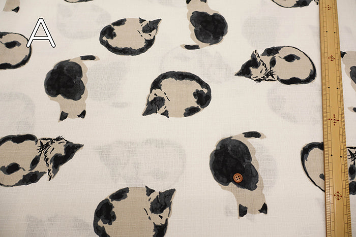 Cotton Dobby Fabric - Japanese Pattern - Cat - nomura tailor