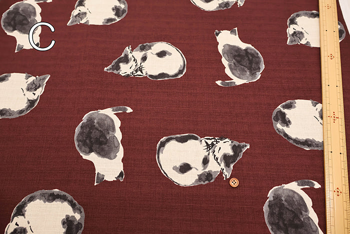 Cotton Dobby Fabric - Japanese Pattern - Cat - nomura tailor