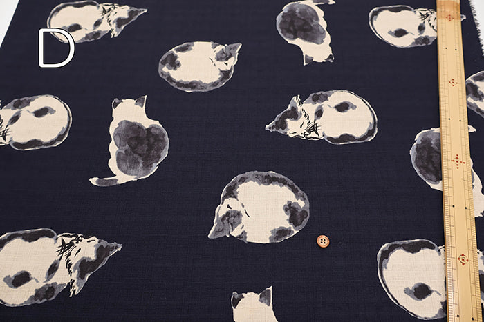 Cotton Dobby Fabric - Japanese Pattern - Cat - nomura tailor