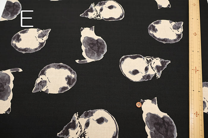 Cotton Dobby Fabric - Japanese Pattern - Cat - nomura tailor