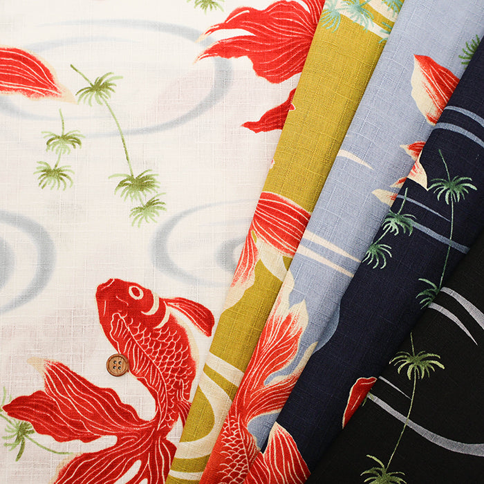 Cotton Dobby Fabric - Japanese Pattern - Goldfish - nomura tailor