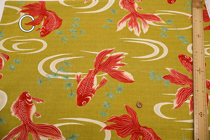Cotton Dobby Fabric - Japanese Pattern - Goldfish - nomura tailor