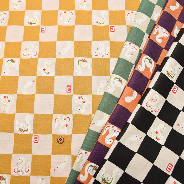 Cotton Muslin Fabric - Check Pattern - White Snake - nomura tailor