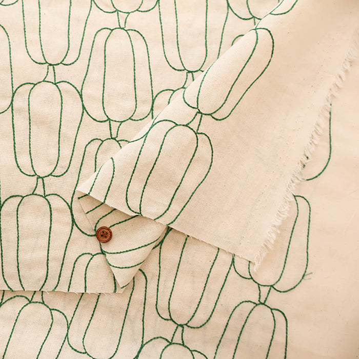 Made in China Cotton Muslin Embroidered Fabric - Green Bell Pepper - nomura tailor