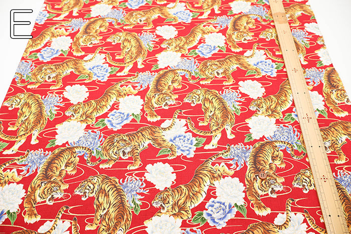 Cotton Muslin Lame (Glitter) Fabric - Japanese Style Tiger - nomura tailor