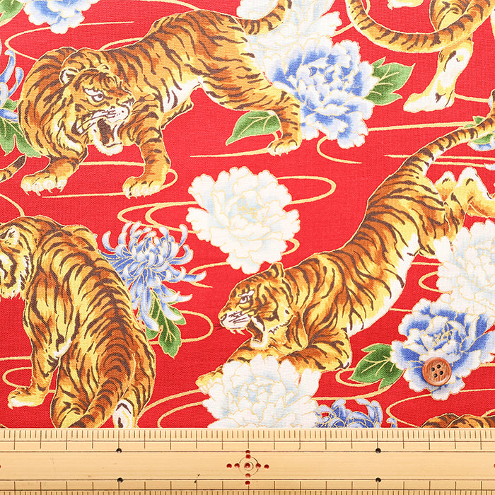 Cotton Muslin Lame (Glitter) Fabric - Japanese Style Tiger - nomura tailor
