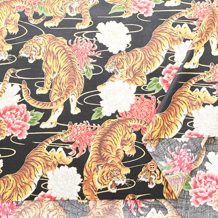 Cotton Muslin Lame (Glitter) Fabric - Japanese Style Tiger - nomura tailor