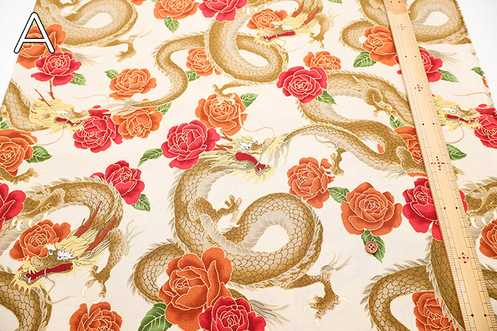 Cotton Muslin Lame (Glitter) Fabric - Japanese Style Dragon - nomura tailor