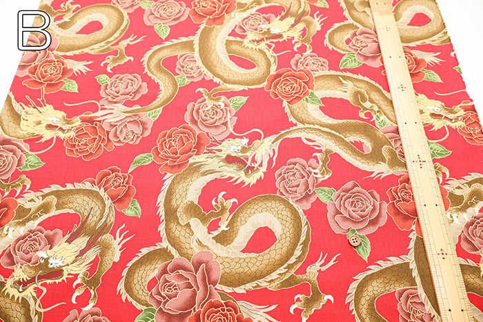 Cotton Muslin Lame (Glitter) Fabric - Japanese Style Dragon - nomura tailor