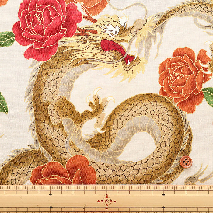 Cotton Muslin Lame (Glitter) Fabric - Japanese Style Dragon - nomura tailor