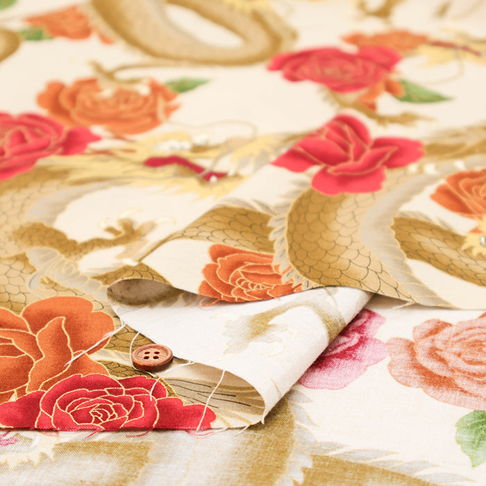 Cotton Muslin Lame (Glitter) Fabric - Japanese Style Dragon - nomura tailor