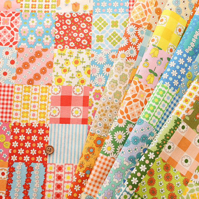 Cotton Muslin printed Fabric 70's Design Fiower Days - nomura tailor