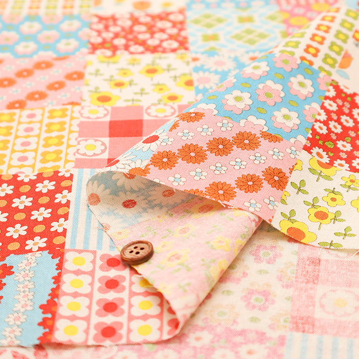 Cotton Muslin printed Fabric 70's Design Fiower Days - nomura tailor