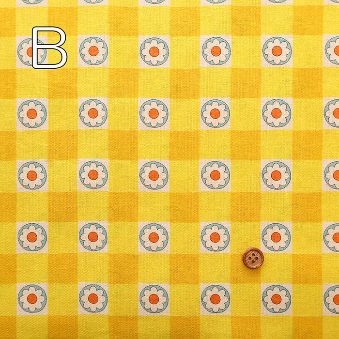 Cotton Muslin printed Fabric 70's Design Fiower Days - nomura tailor