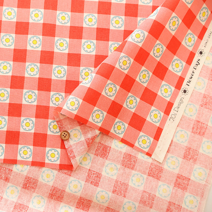 Cotton Muslin printed Fabric 70's Design Fiower Days - nomura tailor