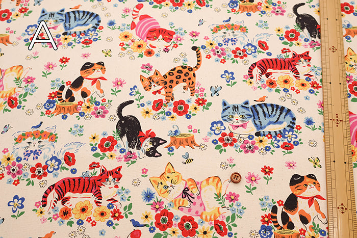 Cotton Oxford Fabric - Powerful animal Flower Cat - nomura tailor