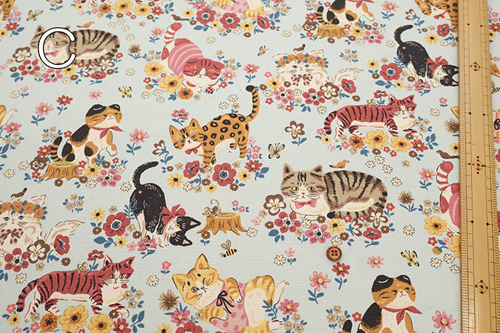Cotton Oxford Fabric - Powerful animal Flower Cat - nomura tailor