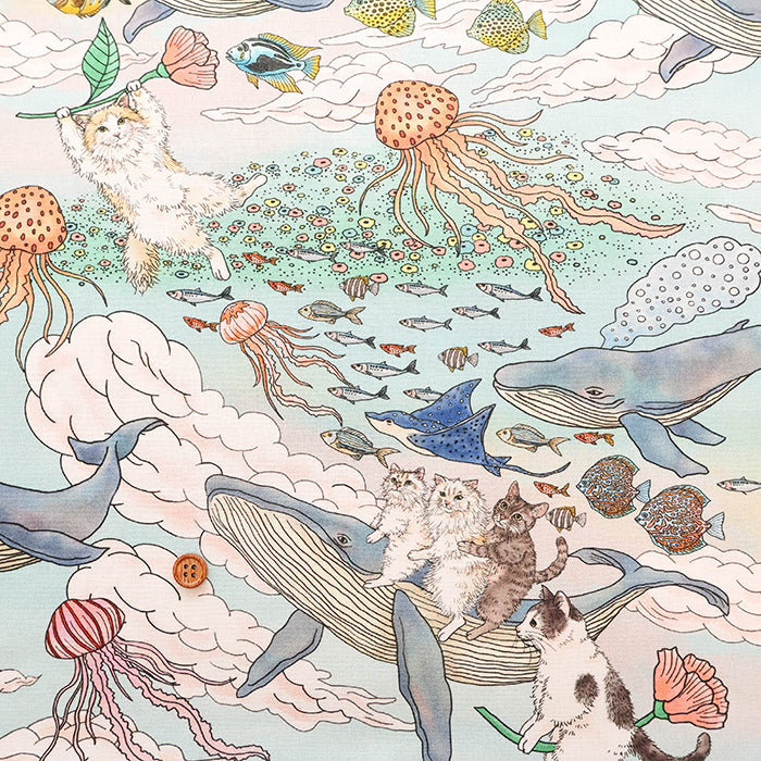 Made in China Cotton Muslin Inkjet-printed Fabric orie kawamura - Sea and Cat - nomura tailor