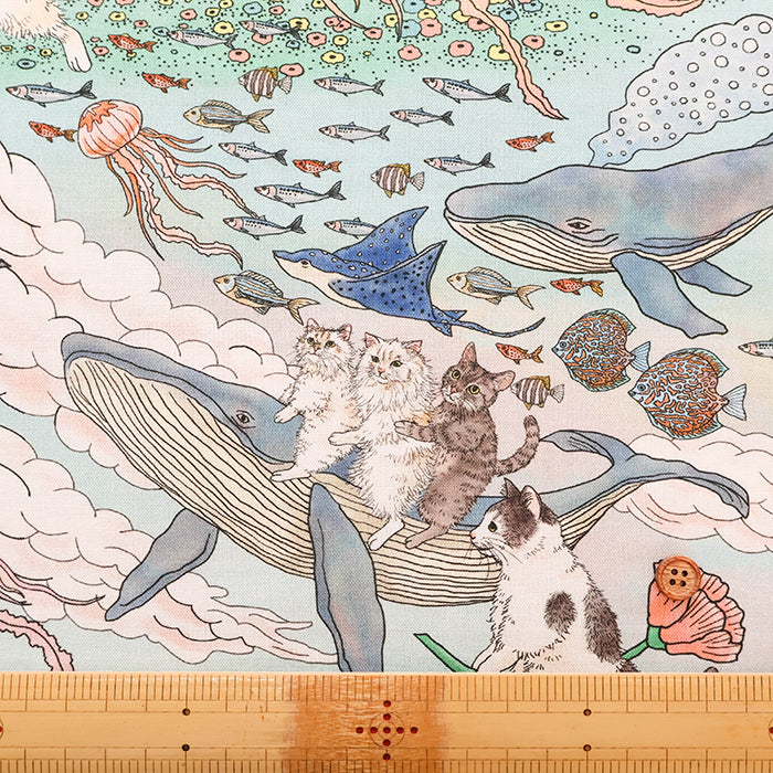 Made in China Cotton Muslin Inkjet-printed Fabric orie kawamura - Sea and Cat - nomura tailor