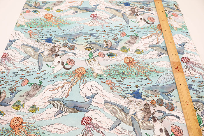 Made in China Cotton Muslin Inkjet-printed Fabric orie kawamura - Sea and Cat - nomura tailor