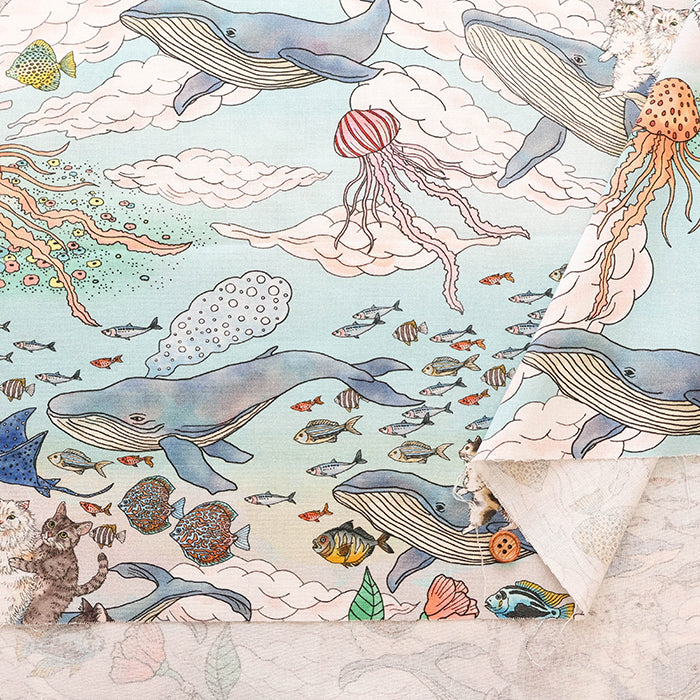 Made in China Cotton Muslin Inkjet-printed Fabric orie kawamura - Sea and Cat - nomura tailor