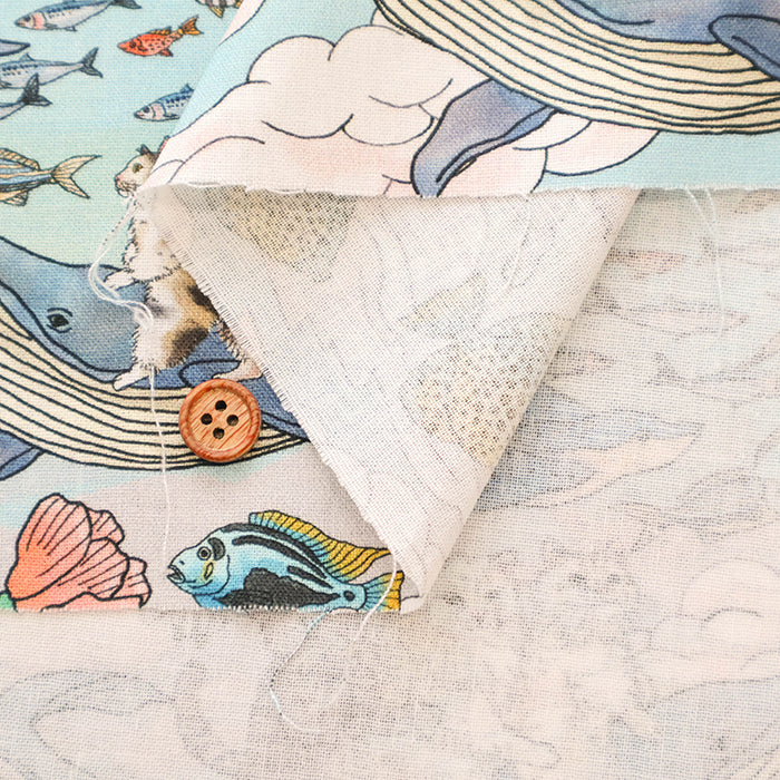 Made in China Cotton Muslin Inkjet-printed Fabric orie kawamura - Sea and Cat - nomura tailor