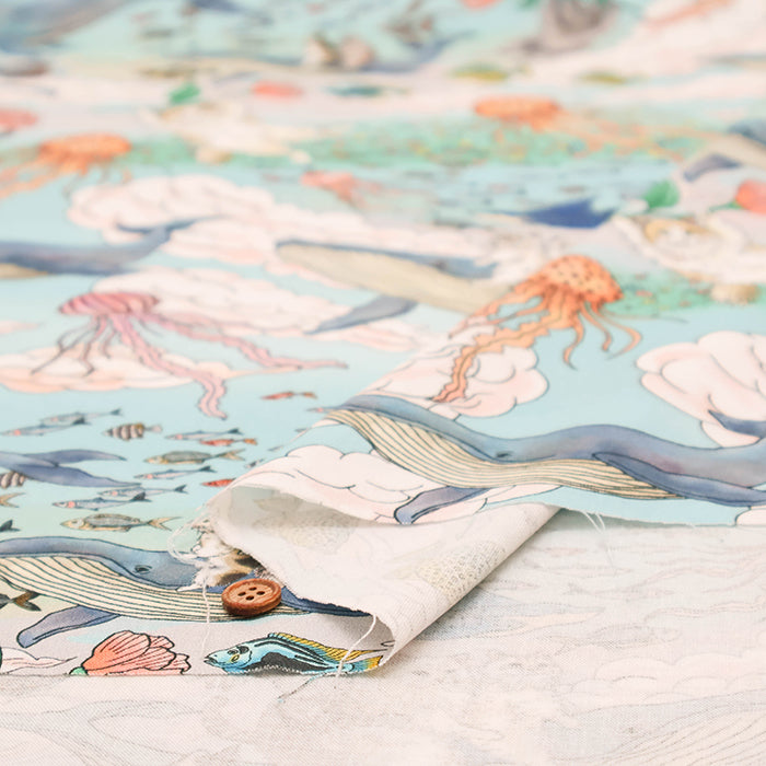 Made in China Cotton Muslin Inkjet-printed Fabric orie kawamura - Sea and Cat - nomura tailor