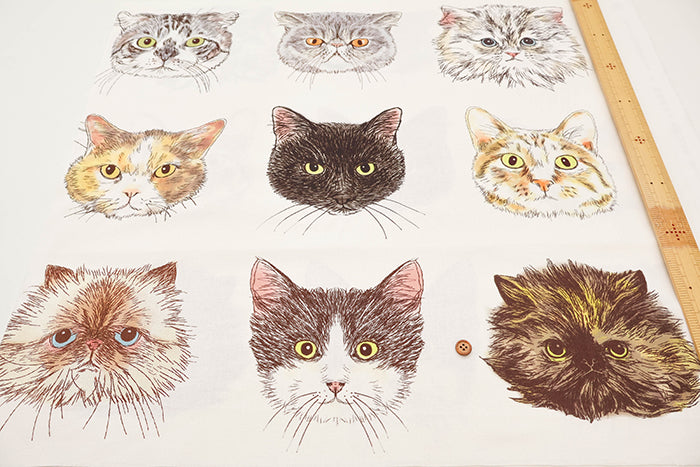 <Patterned Cut> Made in China Cotton Muslin Inkjet-printed Fabric orie kawamura - Cat Face (1 Pattern: Approx. 110cm × 50cm) - nomura tailor